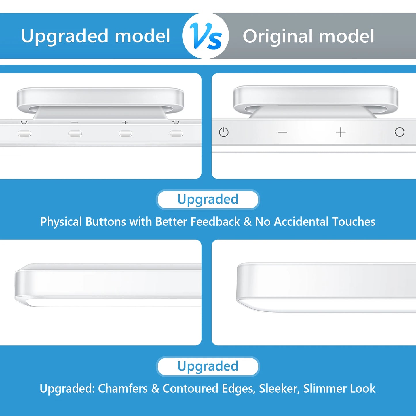 Comparison of an upgraded model versus an original model with text highlighting differences.