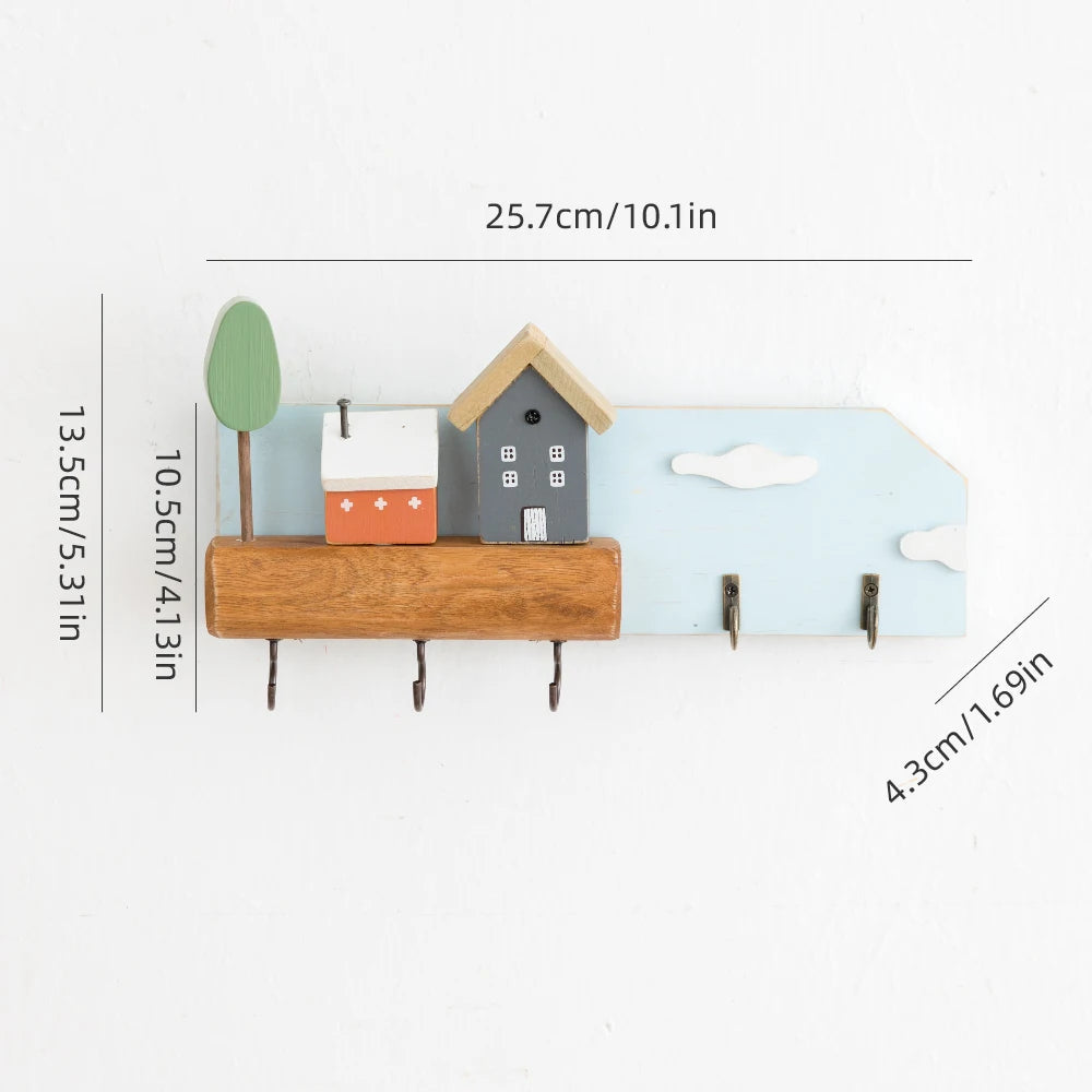 Cute Wooden House Key Hook Shelf – Decorative Wall Storage