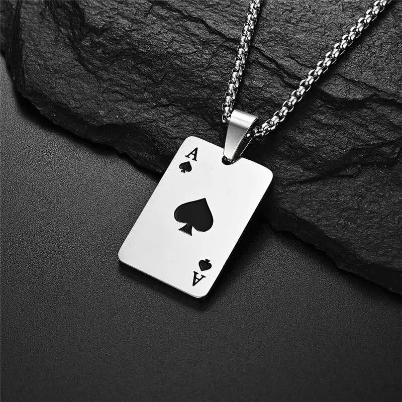 Ace of spades playing card stainless steel pendant necklaces on chains