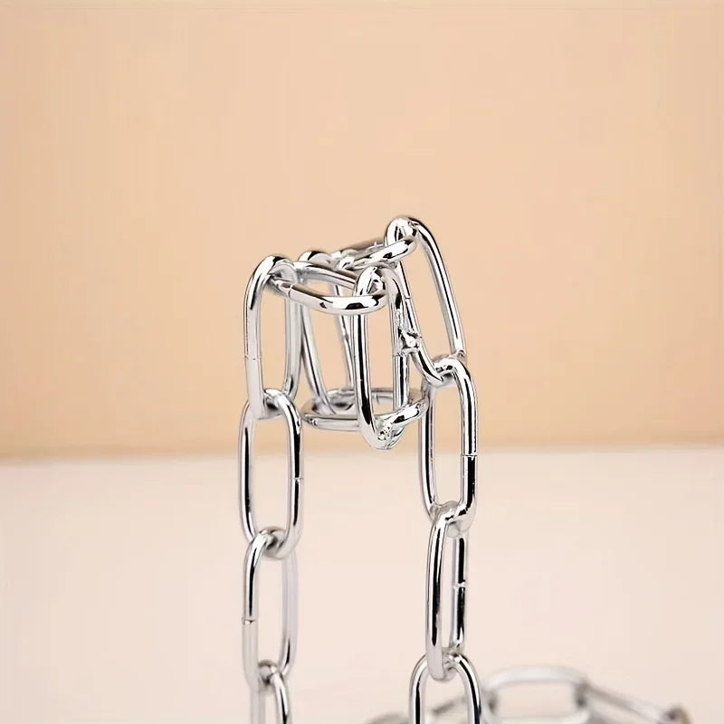 Floating silver chain wine bottle holder illusion stand with suspended wine bottle modern bar decor