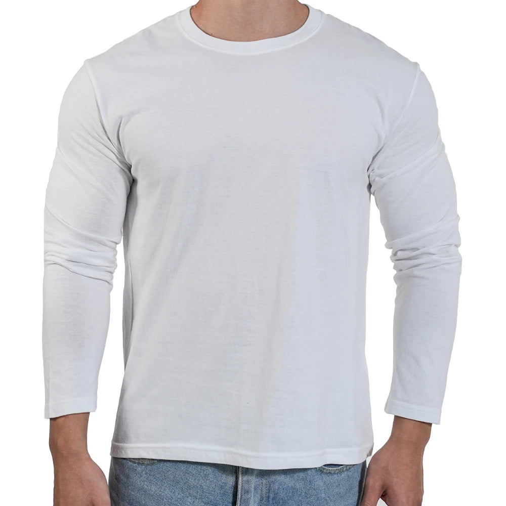 men’s white long sleeve cotton crew neck t-shirt casual fit