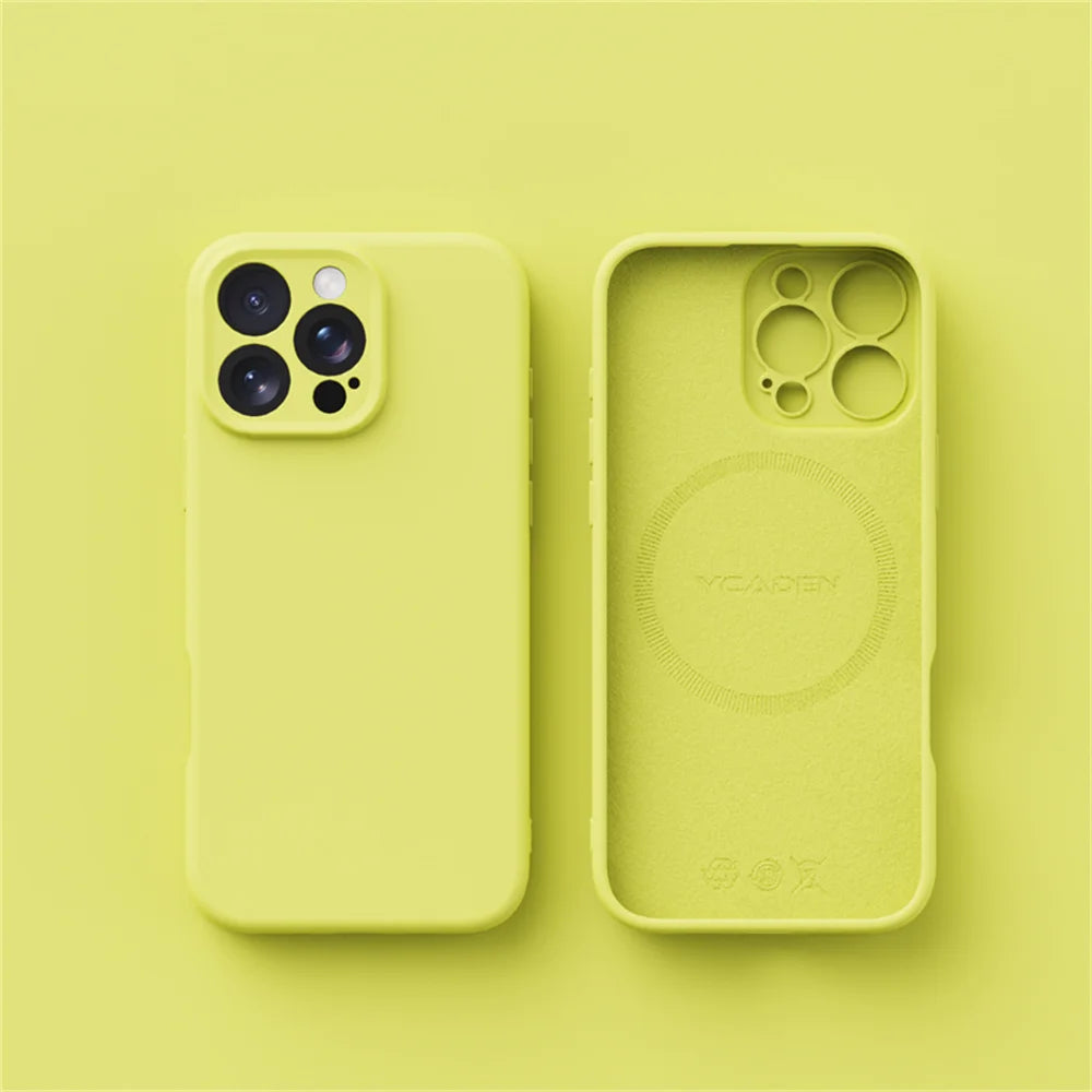 Two yellow phone cases on a matching yellow background