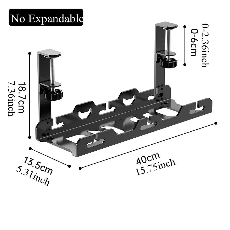 Black metal bracket with dimensions labeled on a white background