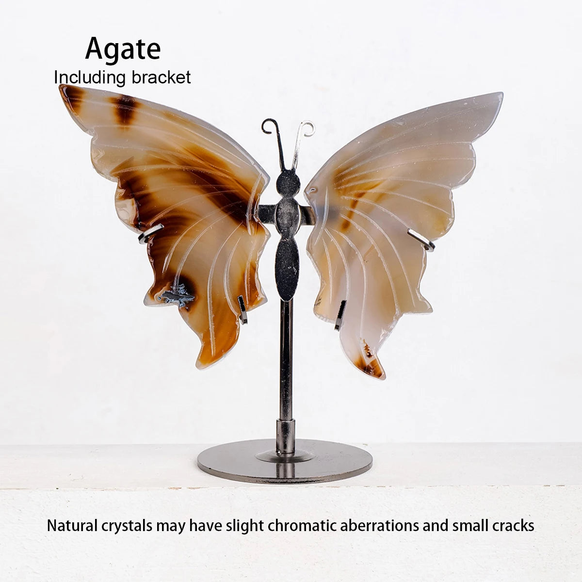Agate butterfly sculpture on a stand with 'Agate' and 'Including bracket' text.