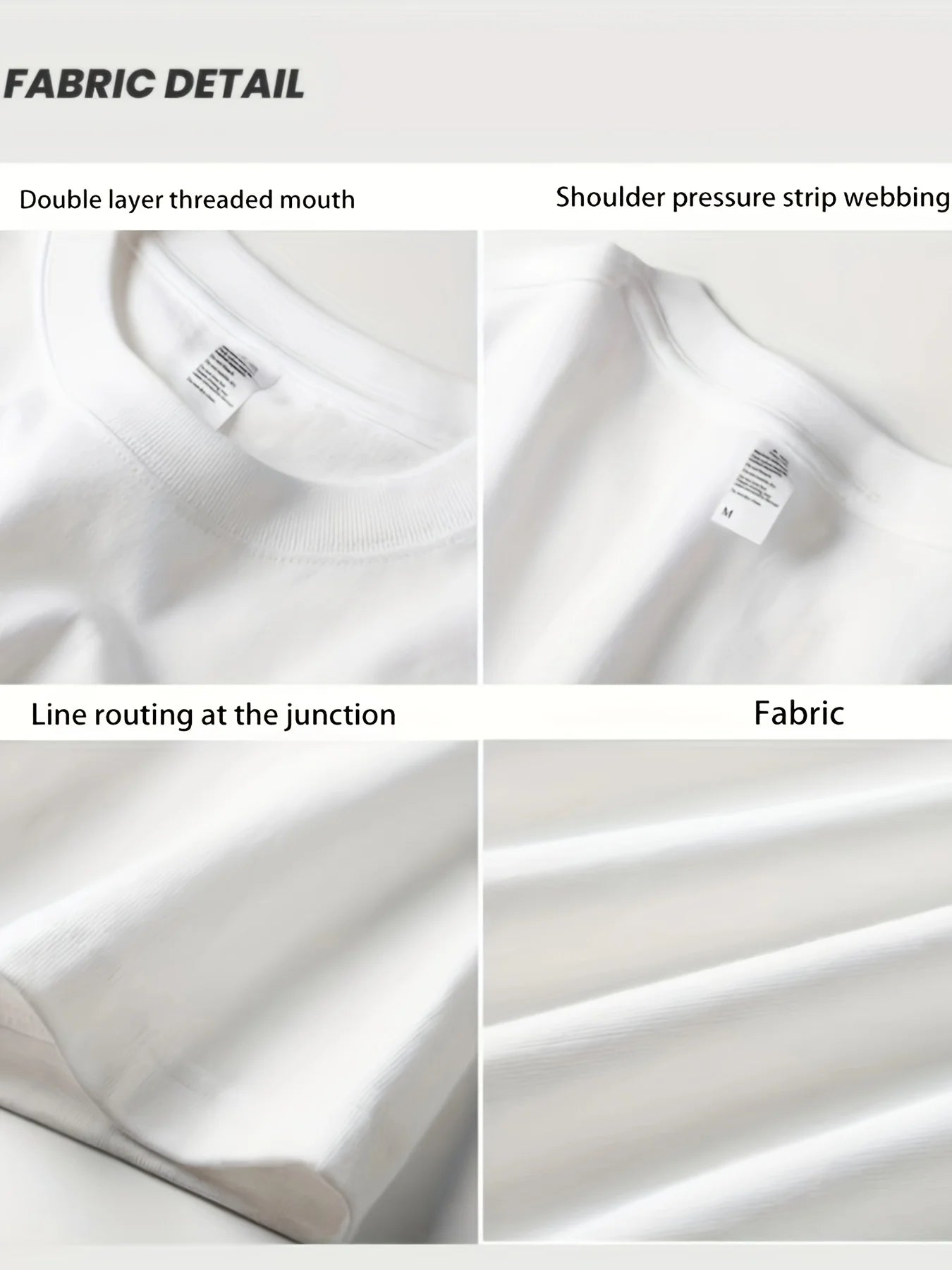 Fabric detail of a white garment with labeled features on a white background
