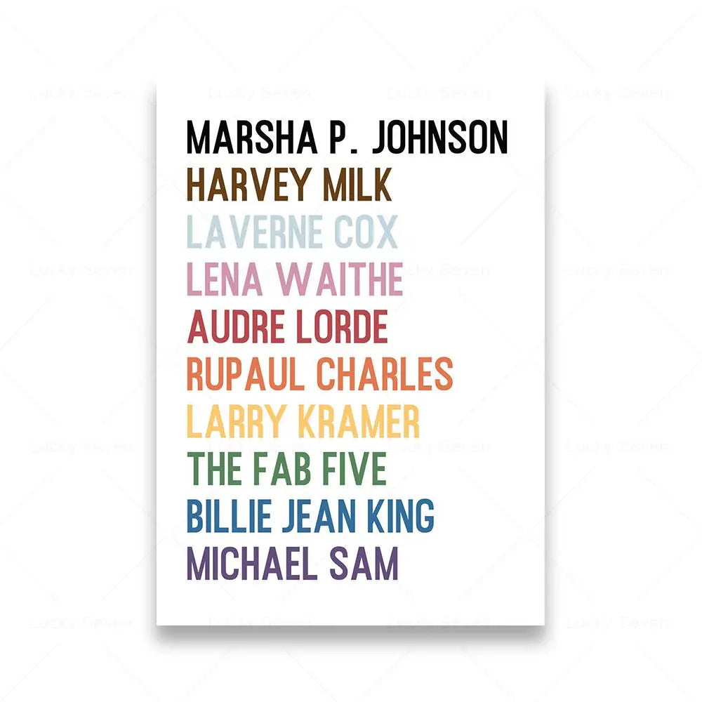 List of names in rainbow colors on a white background