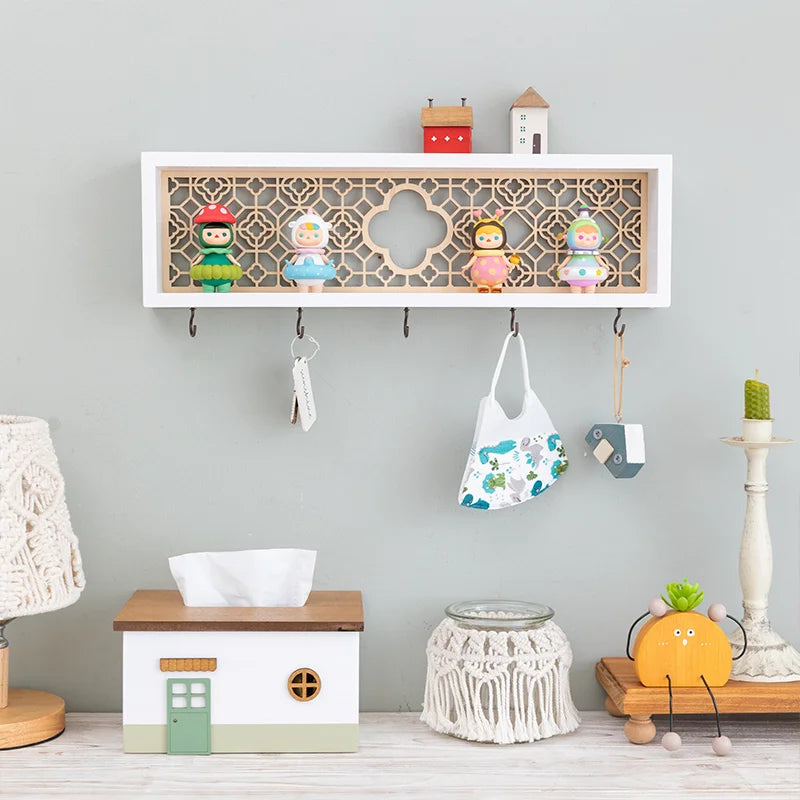 Cute Wooden House Key Hook Shelf – Decorative Wall Storage