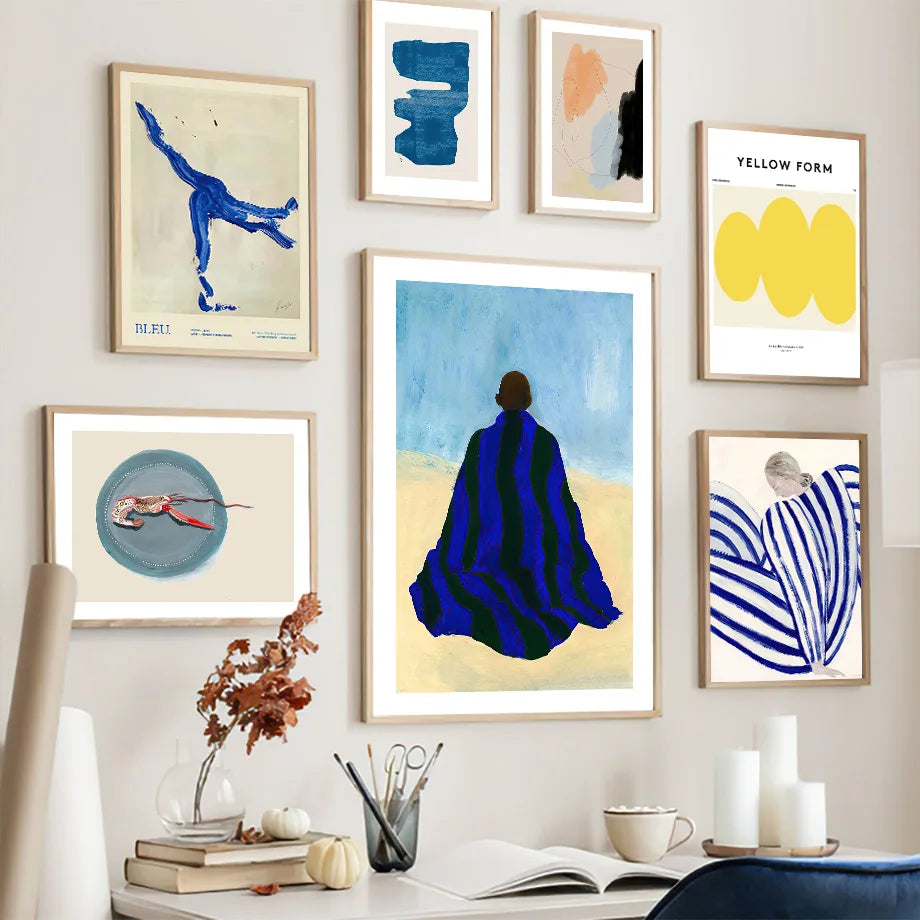 Modern abstract gallery wall art prints in mixed line and figure styles