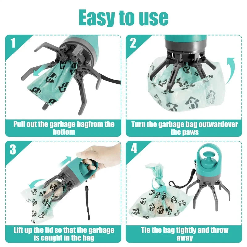 Instructions for using a pet waste bag dispenser with illustrations and text.