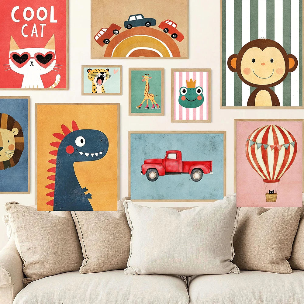 Funny animal posters for kids – colourful nursery wall art prints by DArtano