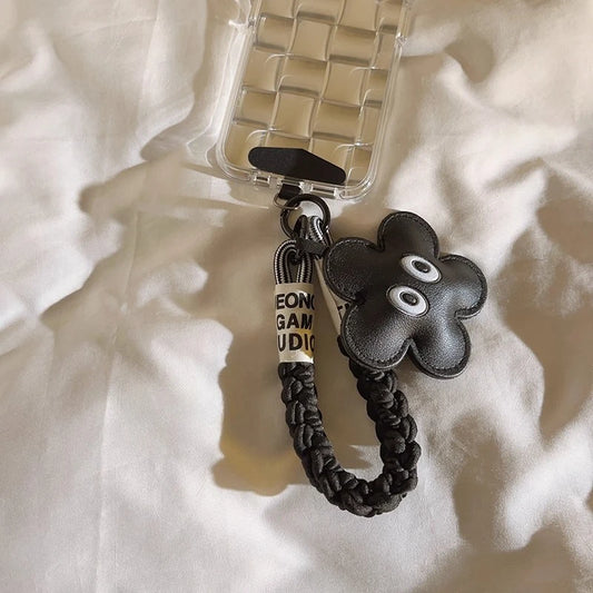 Black Flower Eye Phone Charm – Leather Wrist Strap Bag Pendant