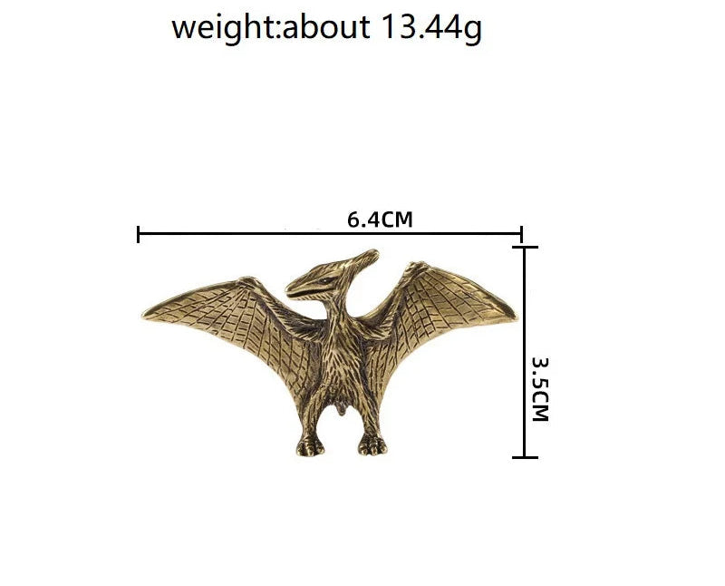 Bronze pterodactyl pendant with measurements and weight information on a white background