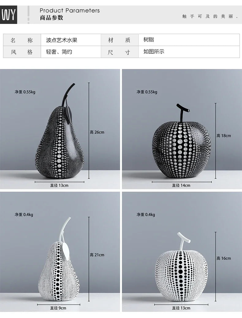 Modern Minimalist Resin Apple Decoration – Black & White Contemporary Home Decor
