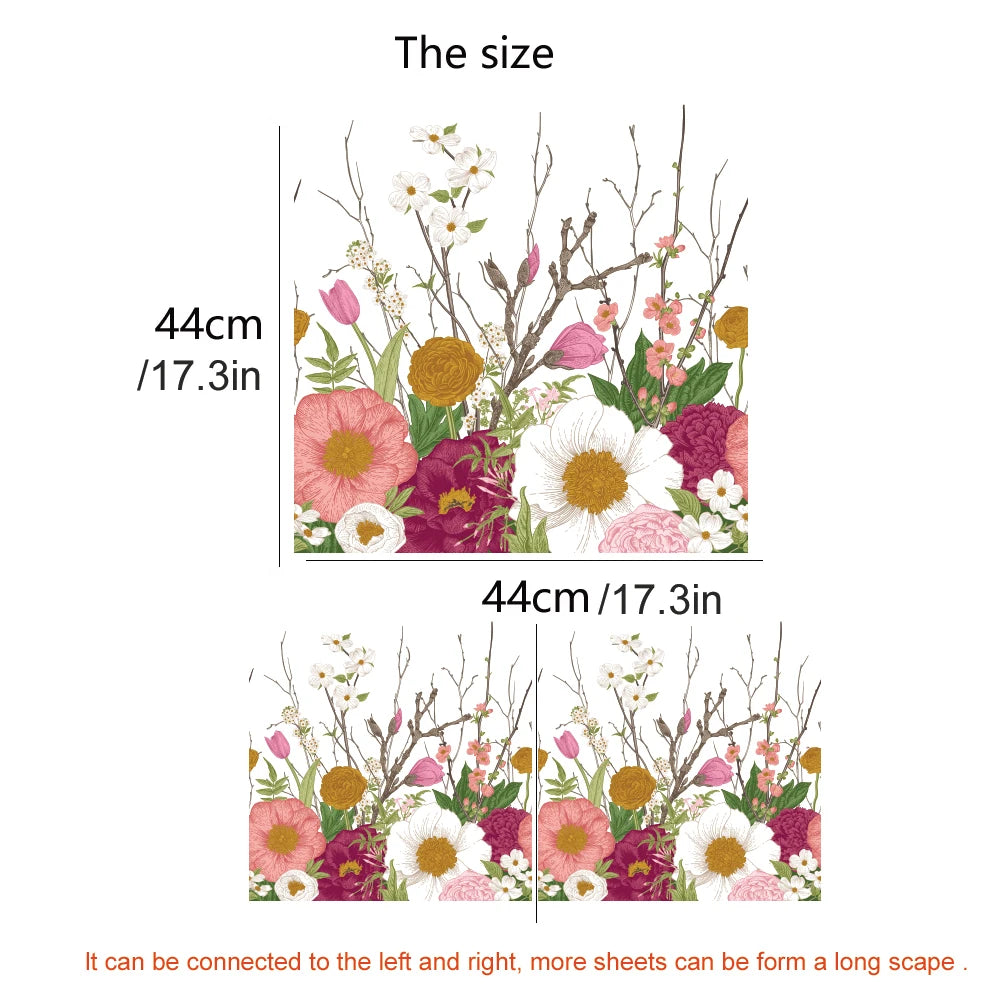 Floral design with measurements on a white background