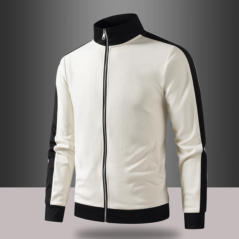 White jacket with black accents on a gray background