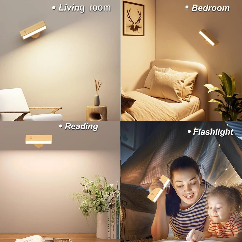 Light fixture used in living room, bedroom, for reading, and as a flashlight.