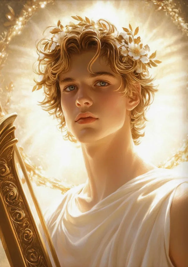  classical painting of a young man with a laurel wreath and a sword