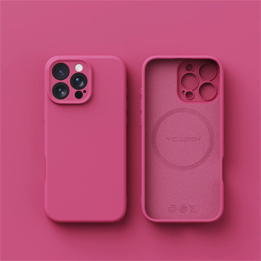 Pink phone case with brand logo on a pink background