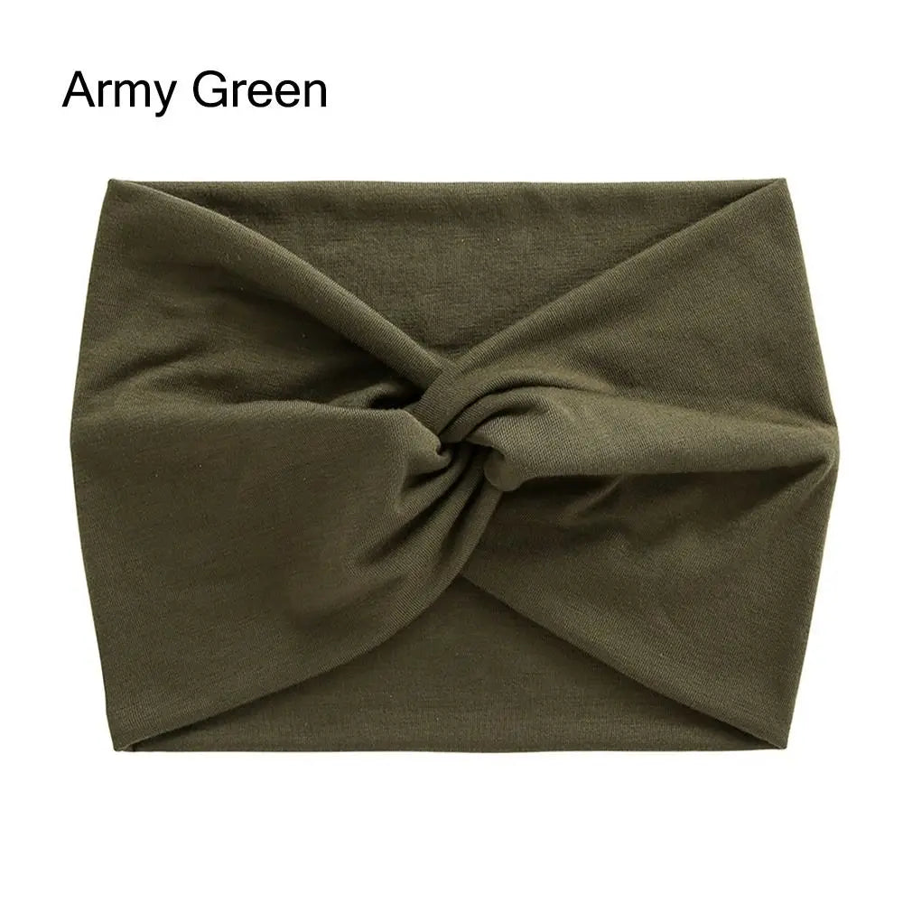 Army green headband with a knot on a white background