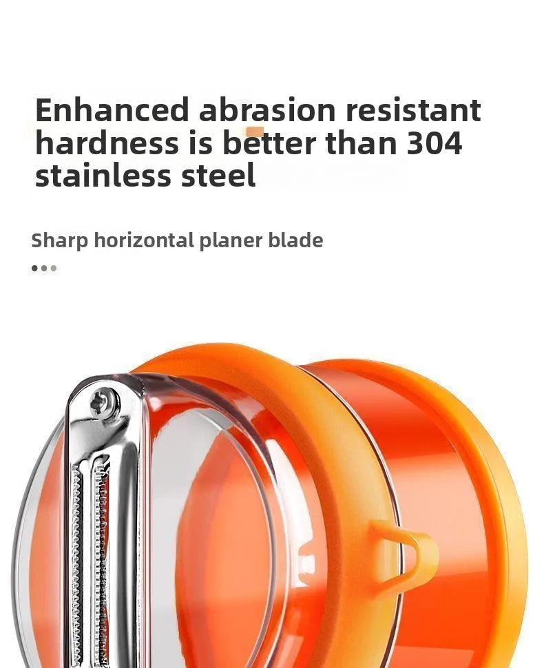 Orange planer blade with text about enhanced abrasion resistance and hardness compared to 304 stainless steel.