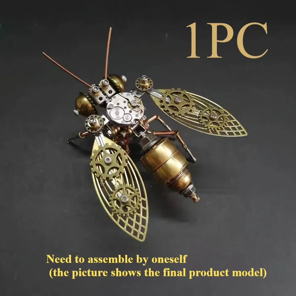 Steampunk-style insect model with mechanical components on a dark background