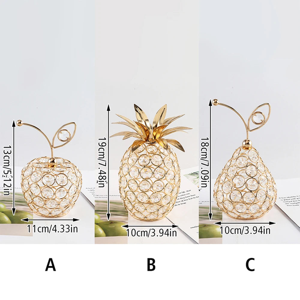 Decorative pineapple-shaped ornaments with measurements on a white background