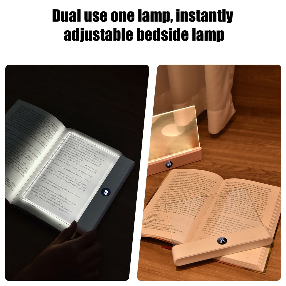 Lighted book with adjustable lamp on a wooden surface