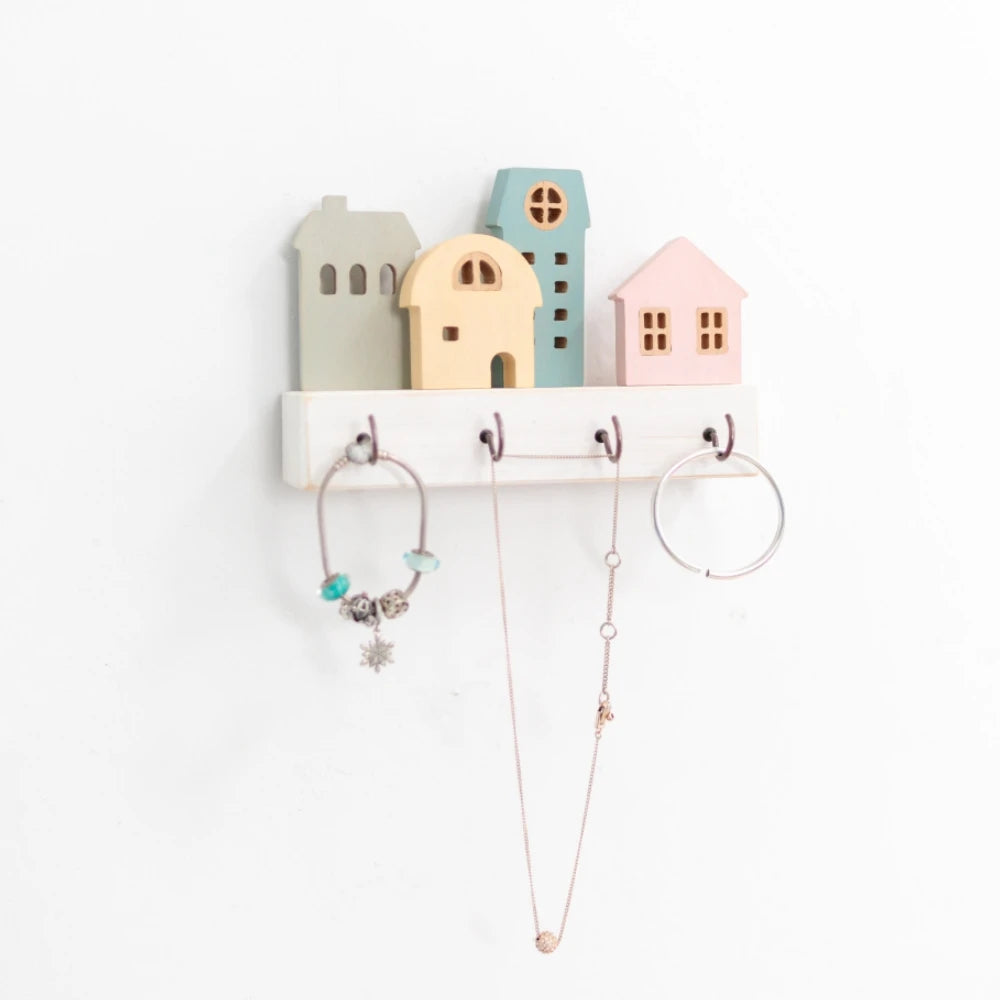 Cute Wooden House Key Hook Shelf – Decorative Wall Storage