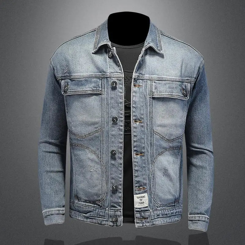 Denim jacket on a gray background