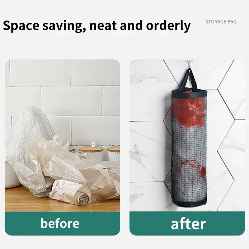 Before and after comparison of a storage bag with space-saving and orderly arrangement.
