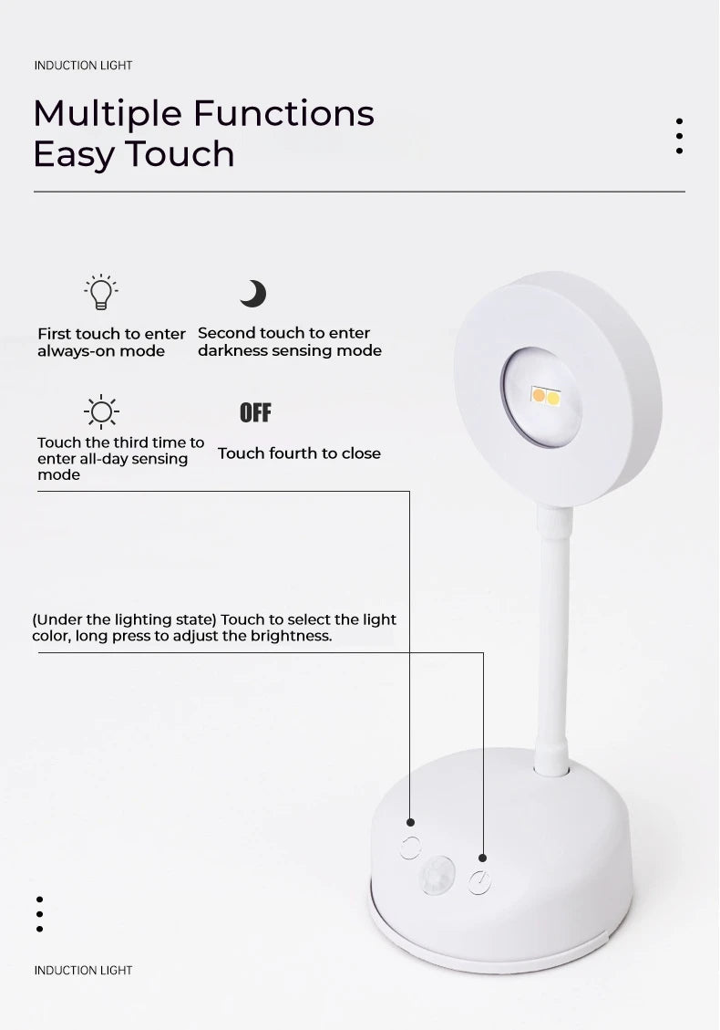 White induction light with touch controls on a white background