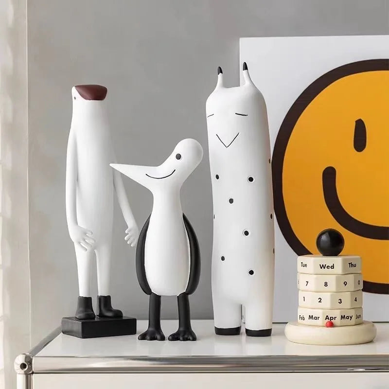 Unique Nordic resin figurine displayed as a modern quirky home decor piece on a shelf