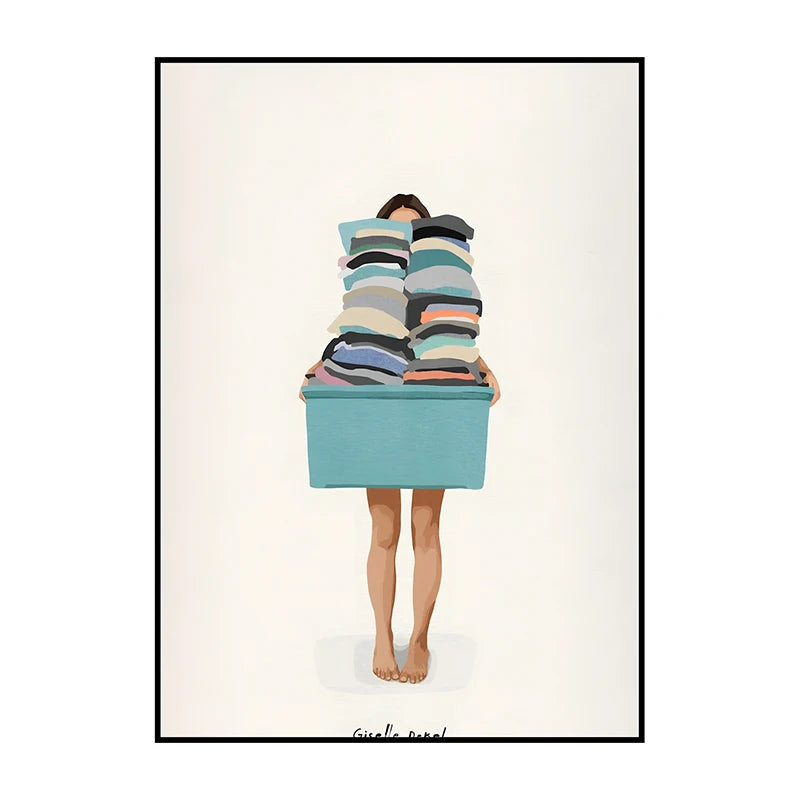 Person holding a stack of colorful folded clothes on a white background