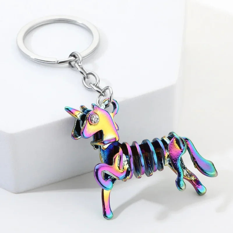Colorful unicorn keychain on a white background