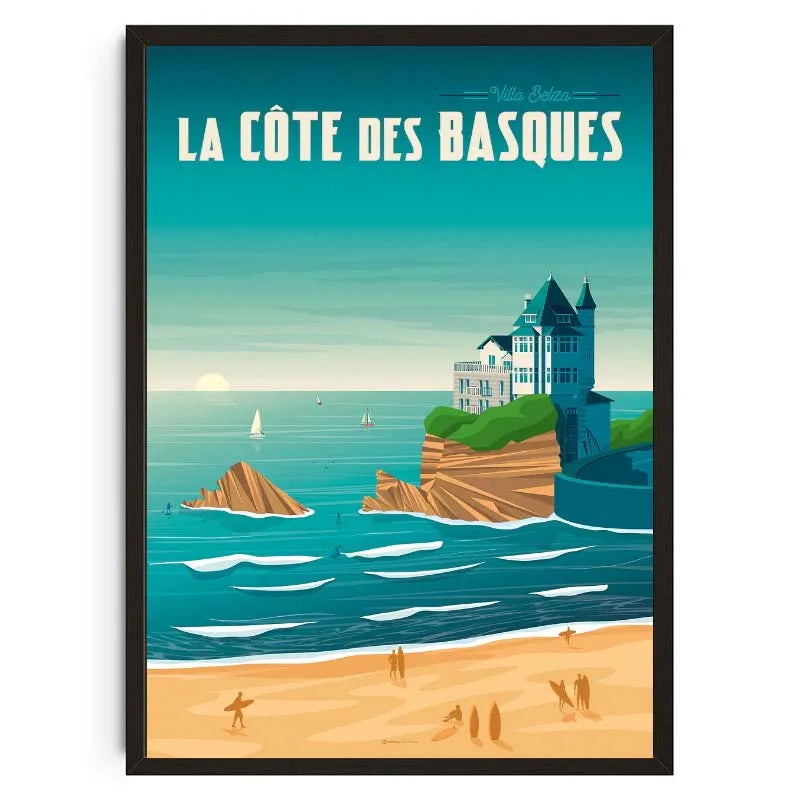 Poster of La Côte des Basques with a house on a cliff overlooking the ocean.