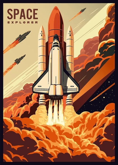 Vintage Space Wall Art – Retro Astronaut & Rocket Illustration Canvas Prints
