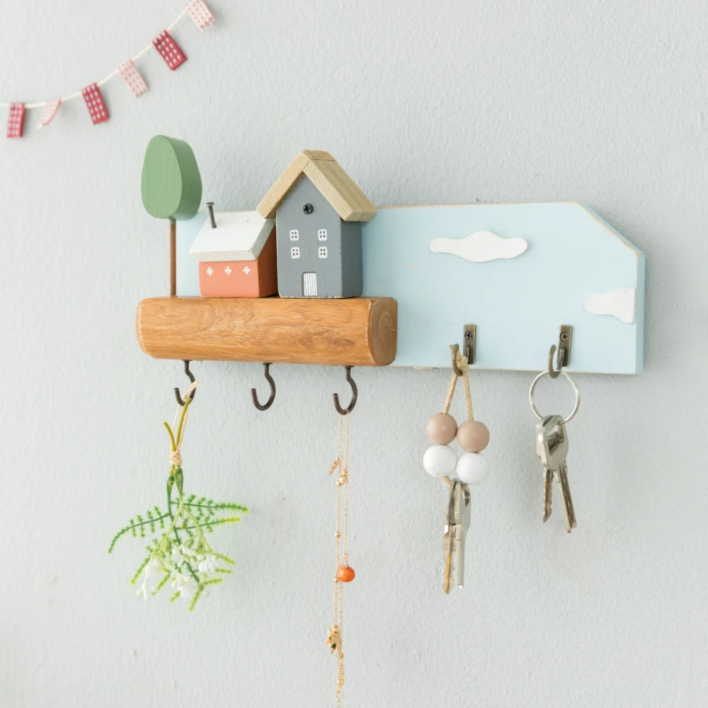 Cute Wooden House Key Hook Shelf – Decorative Wall Storage Style 10