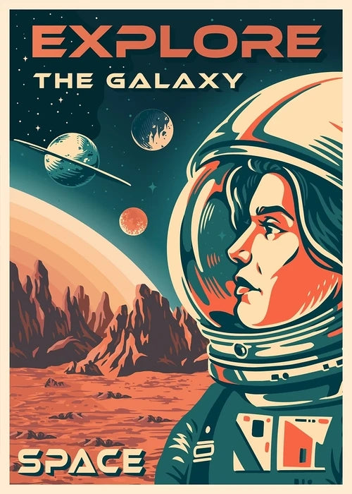 Vintage Space Wall Art – Retro Astronaut & Rocket Illustration Canvas Prints