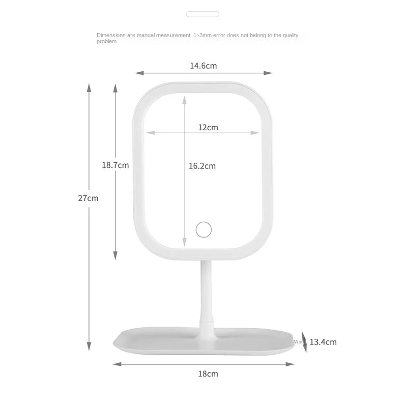 Measurement chart of a white rectangular stand with dimensions labeled