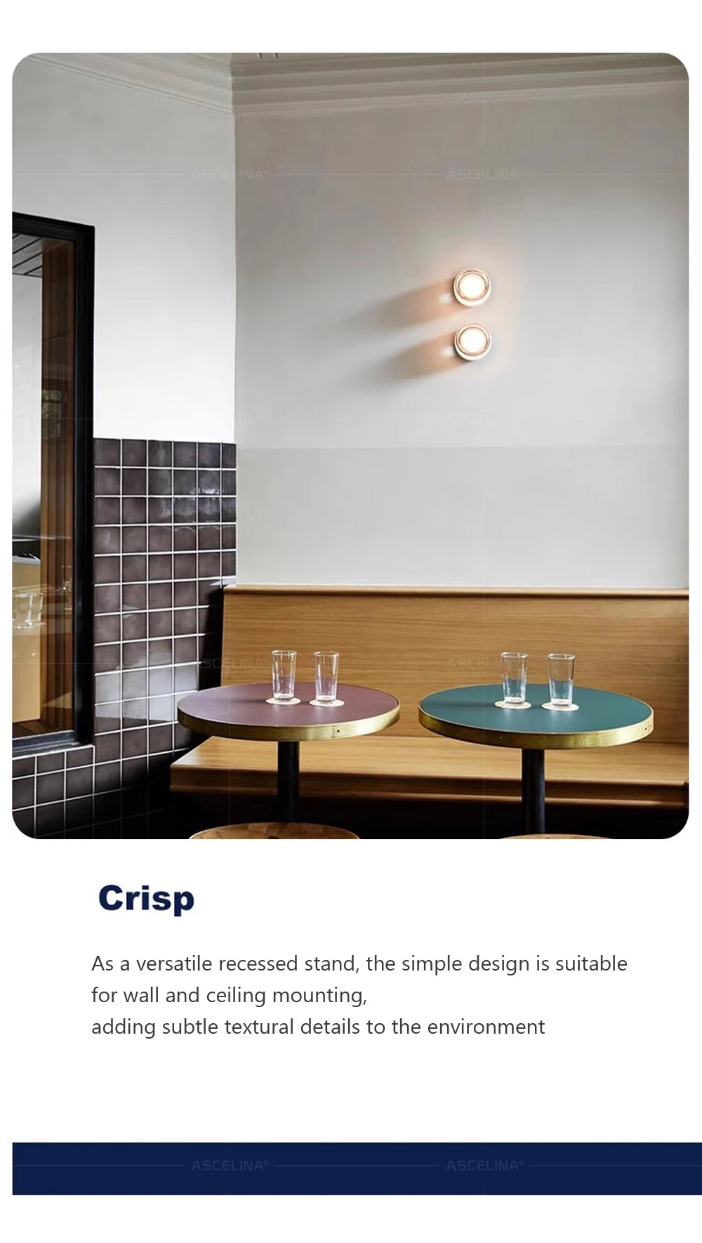 Modern interior design with recessed lights and a bench.