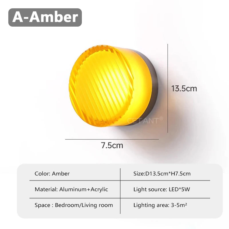 Yellow LED light bulb with dimensions and specifications on a white background
