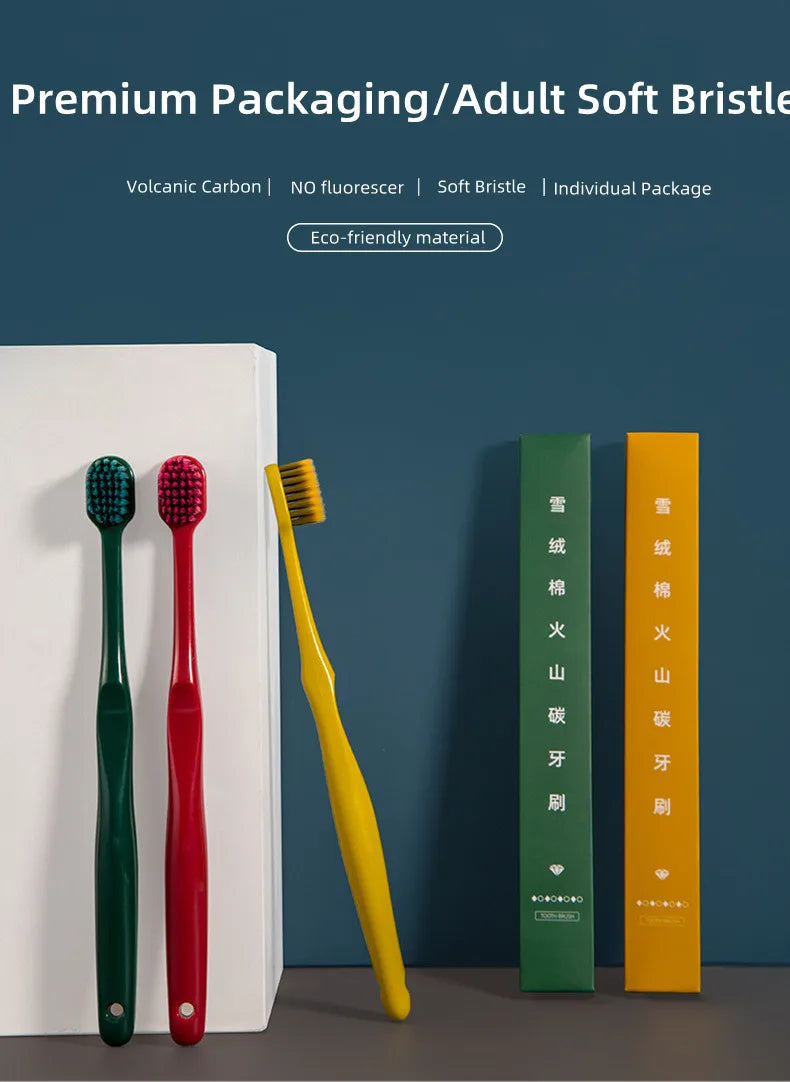 Volcanic charcoal soft toothbrush with ultra-fine bristles for eco friendly oral care