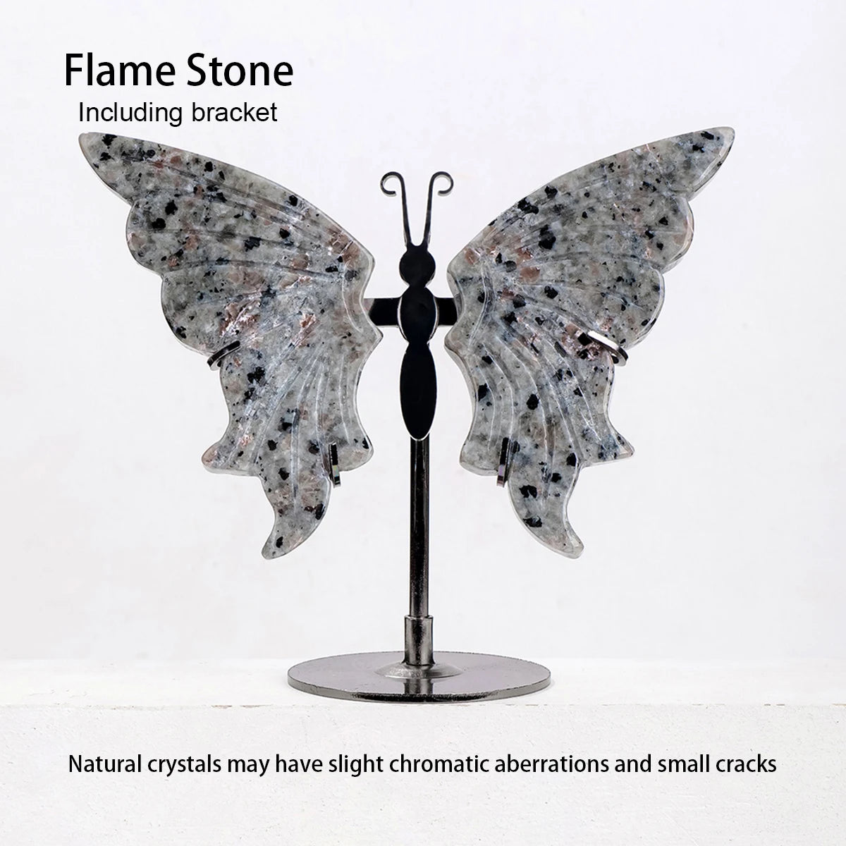 Butterfly-shaped decorative item with 'Flame Stone' text on a white background
