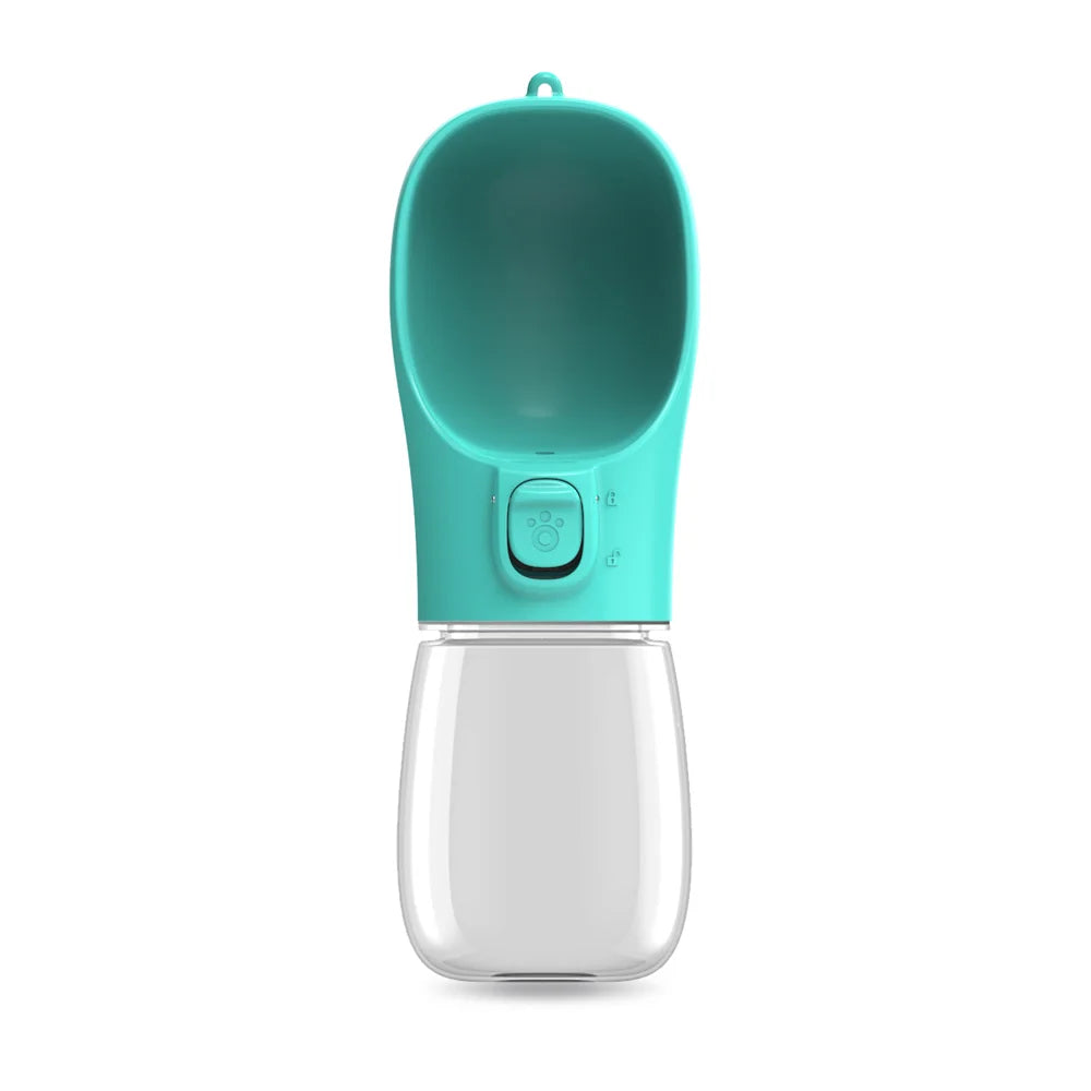 Turquoise pet water bottle with clear container on a white background