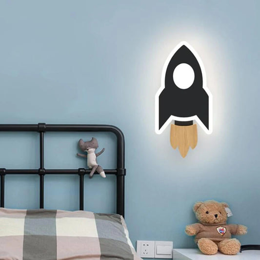 Cartoon LED Rocket and Moon Wall Lamp for Kids Bedroom