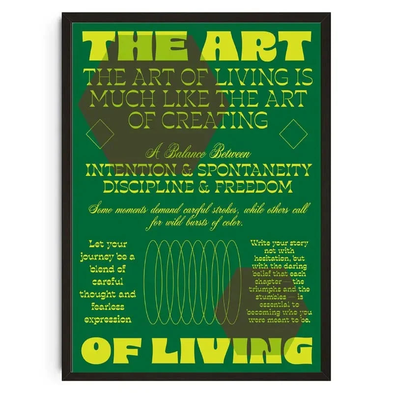Green poster with yellow text on a white background