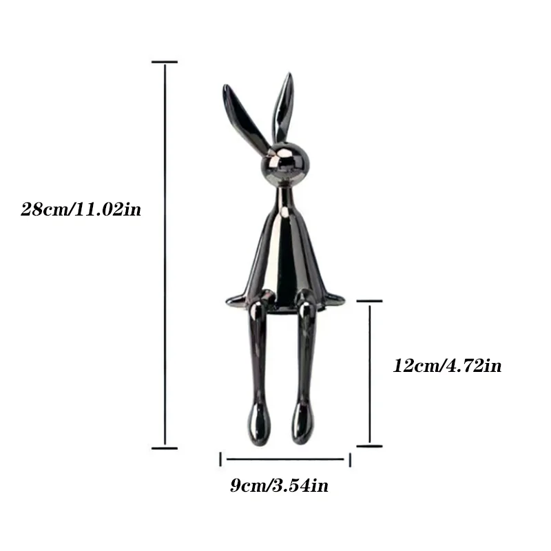 Metallic rabbit-shaped hook with dimensions on a white background