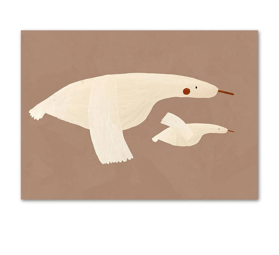 Illustration of two ducks on a brown background