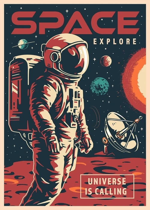 Vintage Space Wall Art – Retro Astronaut & Rocket Illustration Canvas Prints
