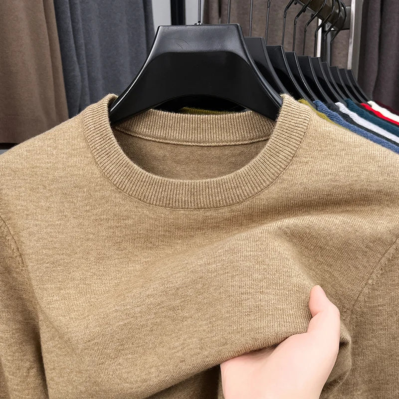 Men’s Classic Knit Sweater – Round Neck Long Sleeve Casual Pullover for Autumn/Winter